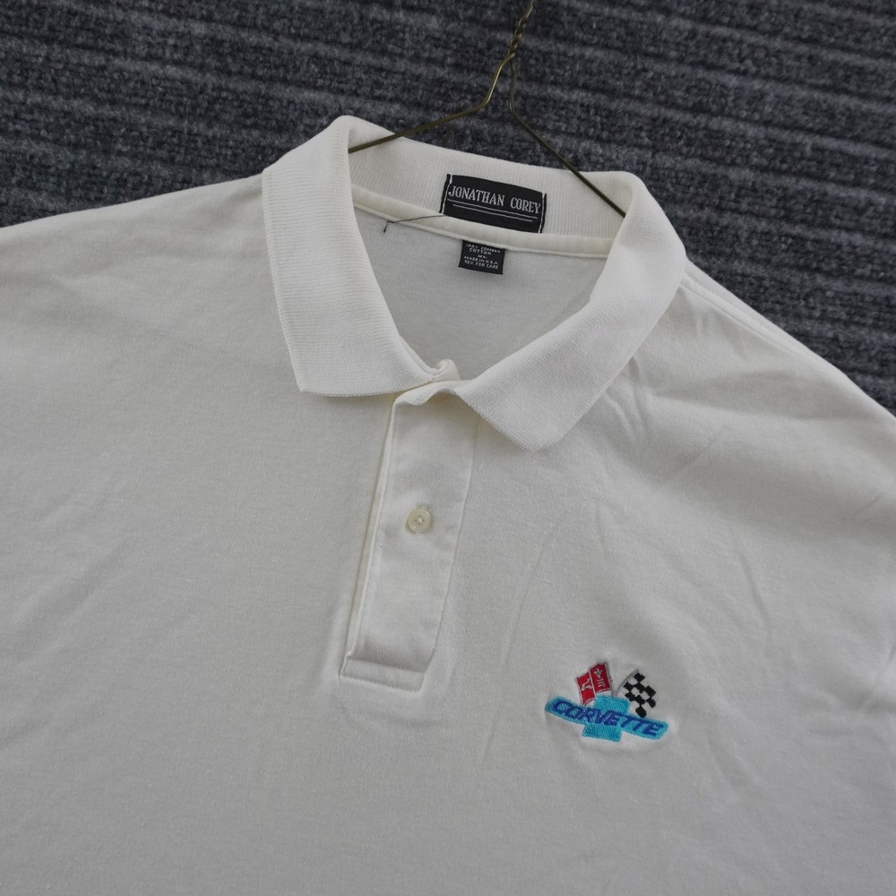 Vintage 90s Jonathan Corey Corvette Polo Shirt Mens XL Cream Embroidered Logo